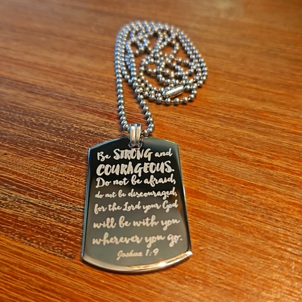 NEW Be Strong & Courageous Tag Necklace in box